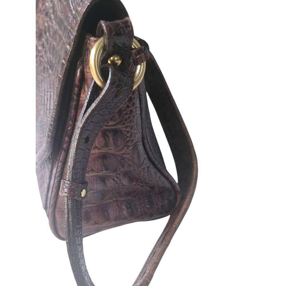 Brahmin Brown Crocodile Embossed Leather Flap Shoulder Bag Gold Logo Hardware - Picture 7 of 14